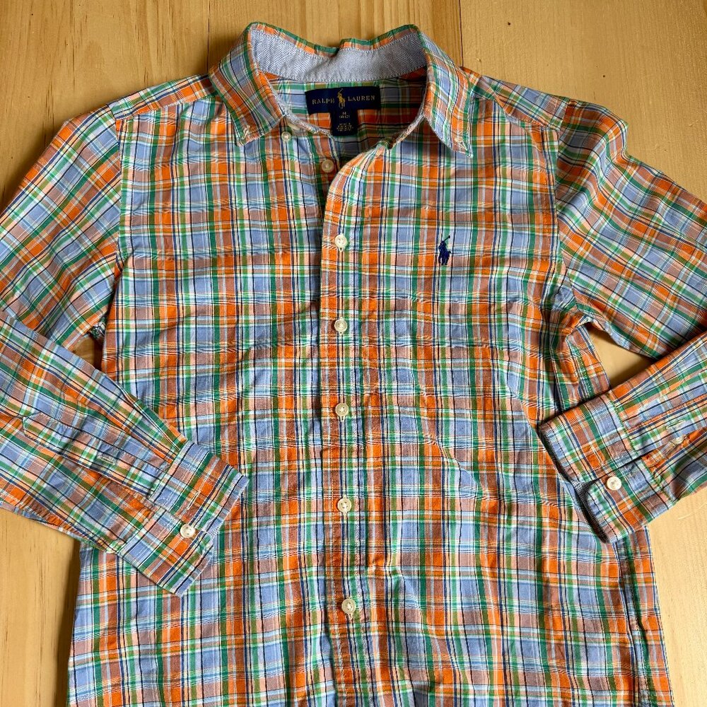 Boys Ralph Lauren Button Down Shirt Size Large 14–16 Plaid Long Sleeve Cotton